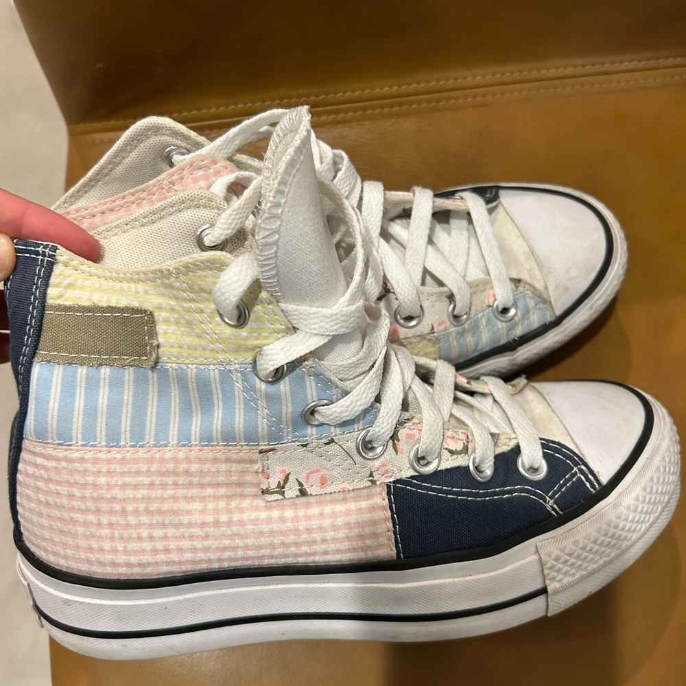 Converse Blue and Pink Patchwork High-Top Sneakers